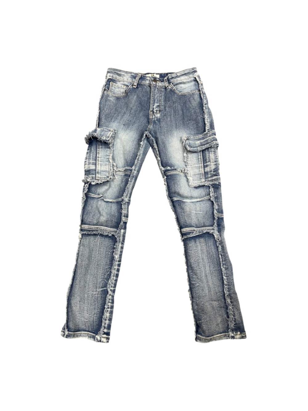 Boys Denim & Rivets Cargo Jeans Size 14 Blue Distressed